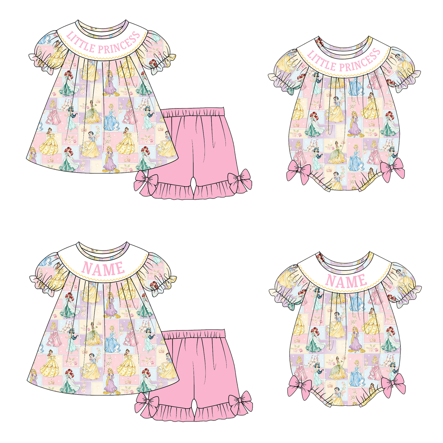 Girls Summer LITTLE PRINCESS Custom Name Smock Embroidery Collection