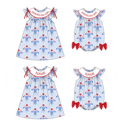 Girls July 4th American Girl Smocked Custom Name Dress And Romper