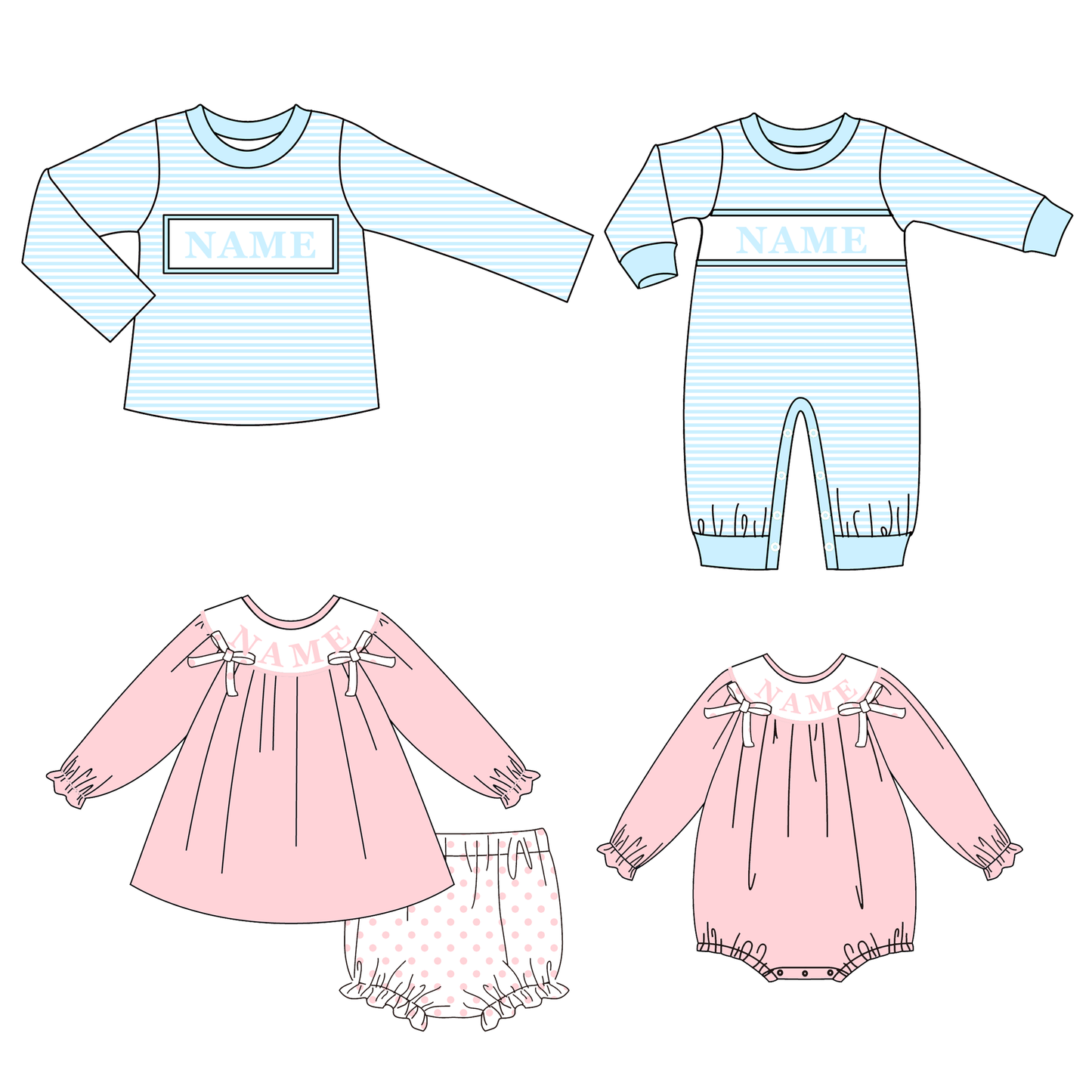 2026 Valentine's Day Spring Custom Name Kids Embroidery Smocked Collection