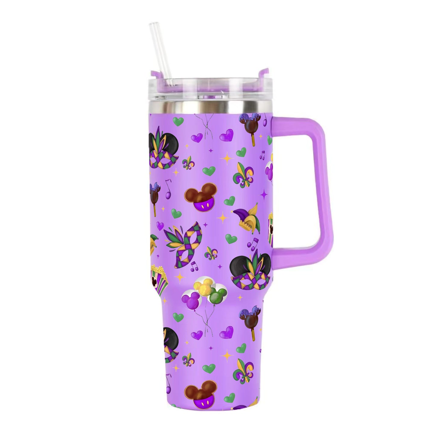 2026 Spring Mardi Gras 40oz Stainless Steel Tumbler Insulated Car Cup with Flat Bottom