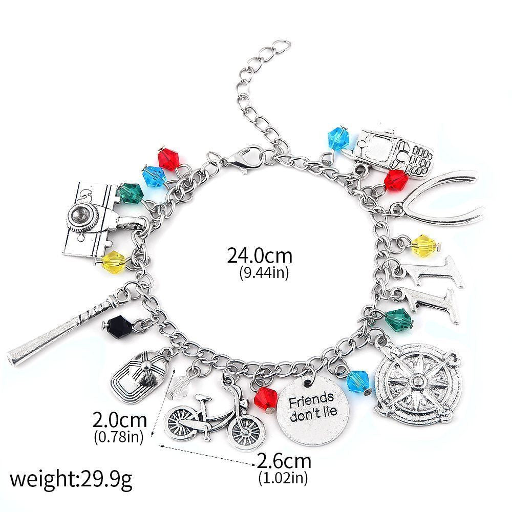 Stranger Things Inspired Jewelry Set Letter Alloy Pendant Necklace & Bracelet Trendy Collectible Accessories