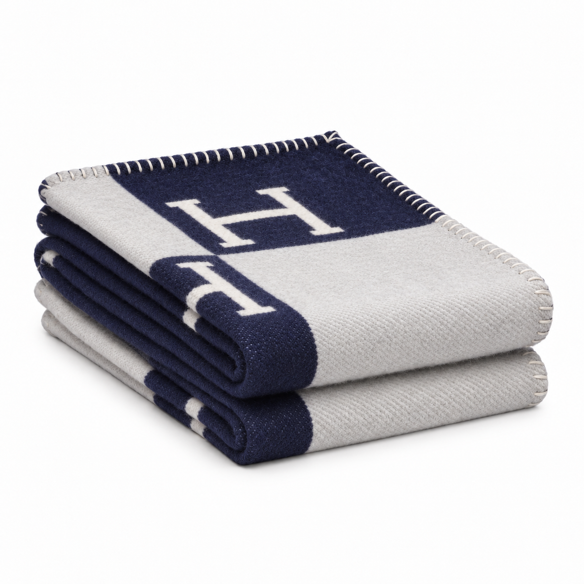 H Letter Pattern Throw Blanket with Contrast Border – Soft Woven Sofa Throw for Cozy Home Decor, 51 × 71 in