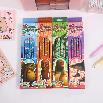 12pcs Cartoon Character 2B Pencils Set Sketching, Drawing & Writing Pencil Set