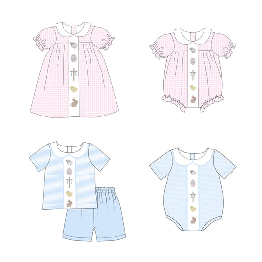 Summer Easter Eggs Cross Smocked Embroidery Pink Blue Collection