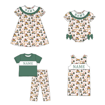 Kids Christmas Tree Smocked Collection Custom Name Holiday Outfits