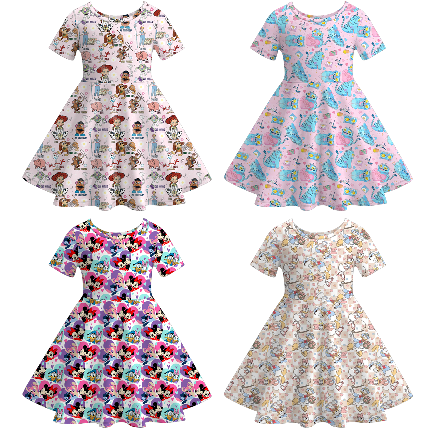 2026 Spring Summer Character Print Short Sleeves Girls Twirl Dress