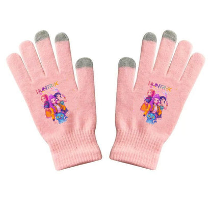 K-Pop Demon Hunters Kids Gloves for Boys and Girls Warm Dopamine Style Knitted Printed Gloves for Fall and Winter