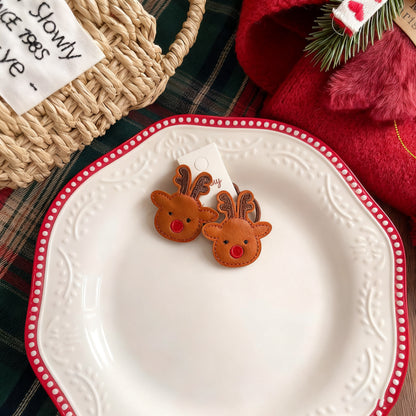 Christmas Leather Hair Clips and Hair Ties for Girls, Gingerbread Man & Snowman Baby Hair Accessories