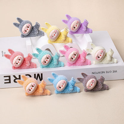 Labubu Flocked Glow-in-the-Dark Mini Figurine Car Decoration DIY Collectible Toy Accessory