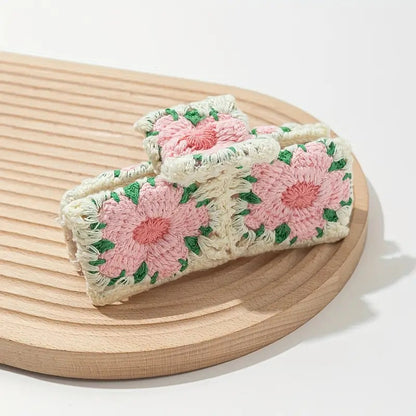 Crochet Flower Hair Claw Clip Strawberry Daisy Cottagecore Style Hair Accessory