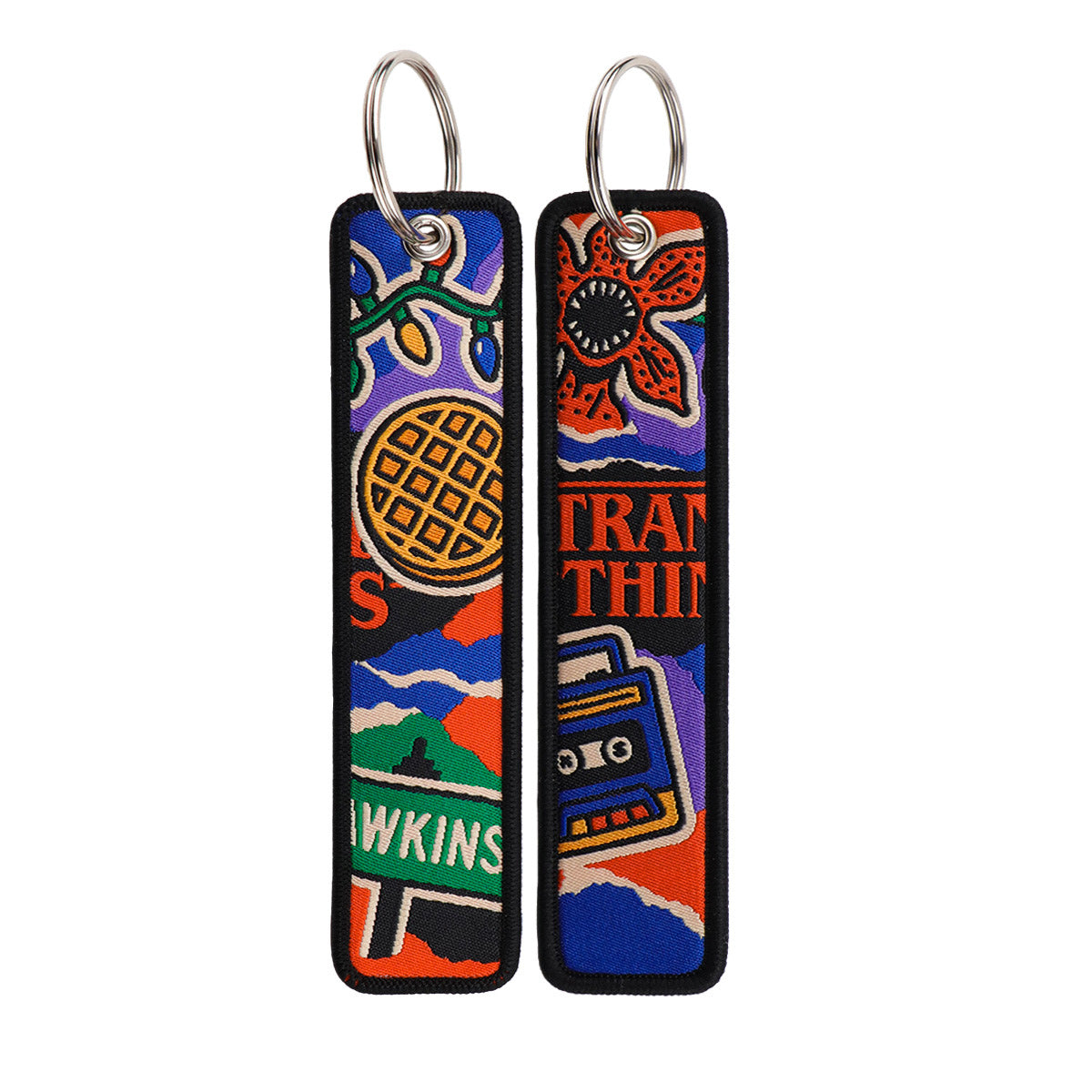 Stranger Things Cartoon Woven Keychain Anime Fabric Bag Charm Holder Pendant