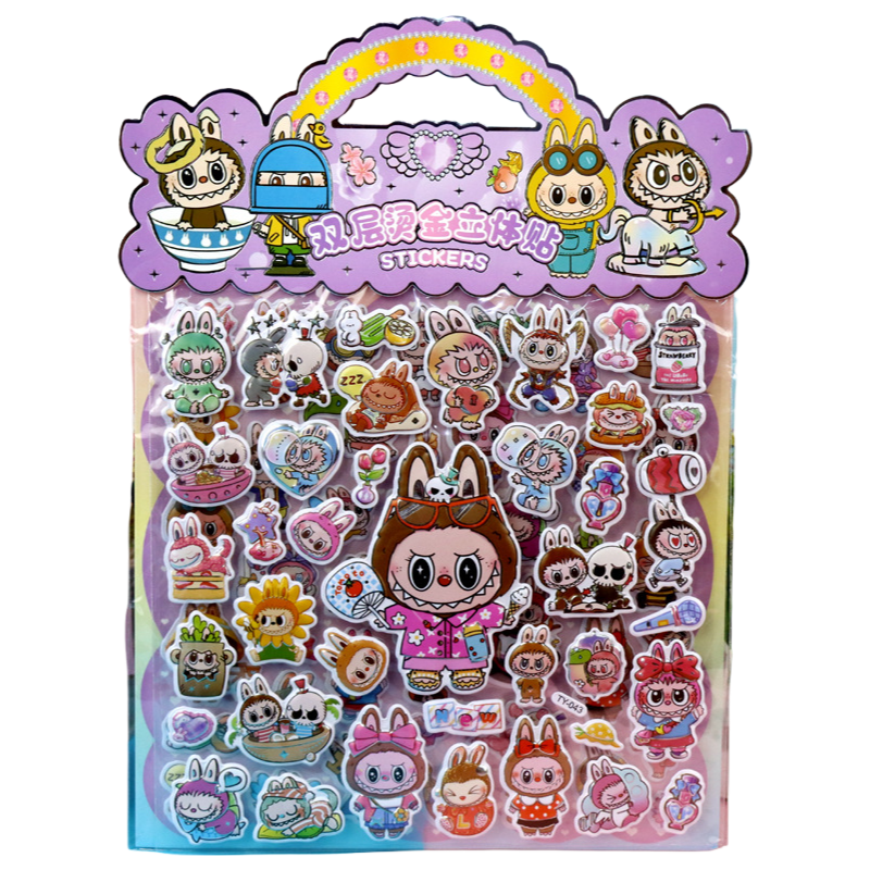 LABUBU Puffy Stickers 3D Double-Layer Cartoon Foil Decorative Stickers