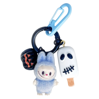 Labubu Halloween Flocked Mini Toy Keychain – Cute Gift Bag Charm & Car Key Pendant