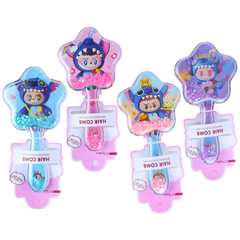 Kids Glitter Hair Brush Cartoon Princess Cushion Detangling Comb, Scalp Massage Brush Random Colors