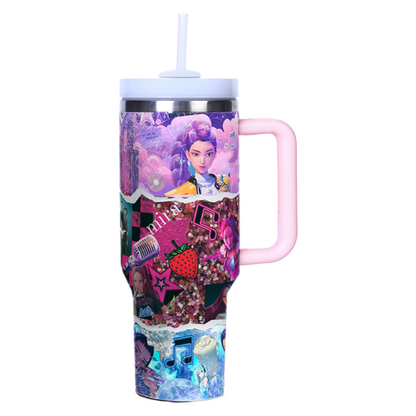 KPOP Demon Hunters 40oz Insulated Tumbler with Handle and Straw Car Travel Mug, Hot & Cold Stainless Steel Cup