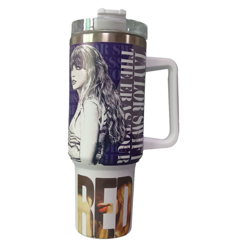 Taylor Swift 40oz Insulated Tumbler with Handle and Straw Car Travel Mug, Hot & Cold Stainless Steel Cup