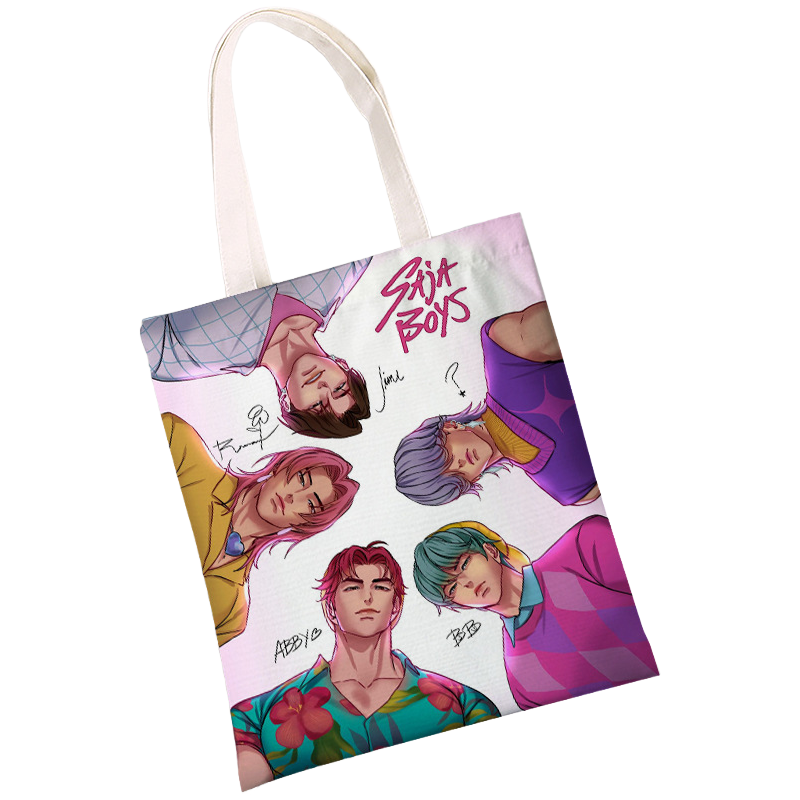 K-Pop Demon Hunters & Fansa Boy Group Double-Sided Printed Canvas Tote Bag, Large Capacity Shoulder Bag