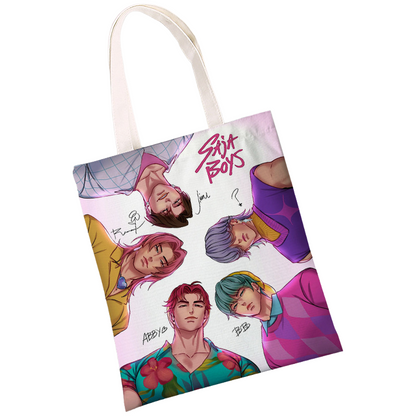 K-Pop Demon Hunters & Fansa Boy Group Double-Sided Printed Canvas Tote Bag, Large Capacity Shoulder Bag