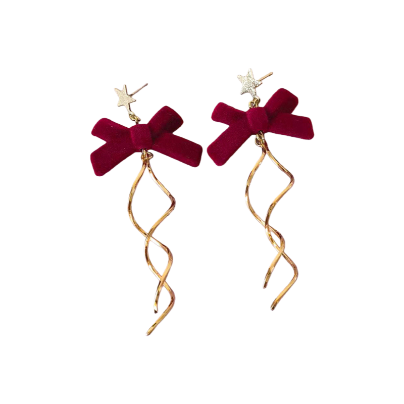 2025 Christmas New Design Velvet Bow Earrings Elegant Large Bow and Christmas Tree Festive Statement Earrings
