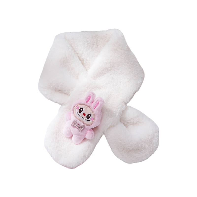 2025 Winter New Kids Scarf Faux Rabbit Fur Labubu Plush Decor Thick Warm Neck Warmer