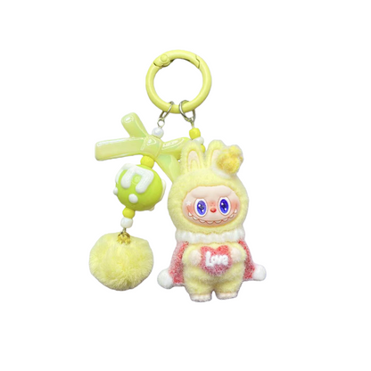 Flocked Labubu King Figure Desktop Ornament KPOP Anime Collectible Toy Decoration Keychain