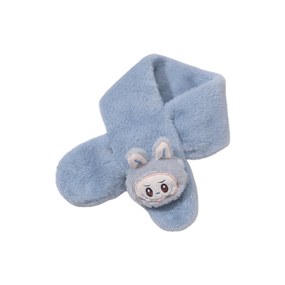 Winter Labubu Plush Decor Kids Scarf Faux Rabbit Fur Baby Neck Warmer Cartoon Thick Winter Scarf