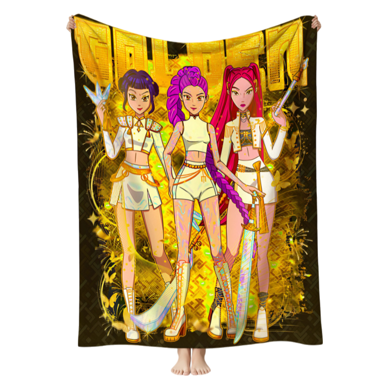 New K-pop Demon Hunters Plush Throw Blanket Flannel Nap Blanket for Sofa or Bed