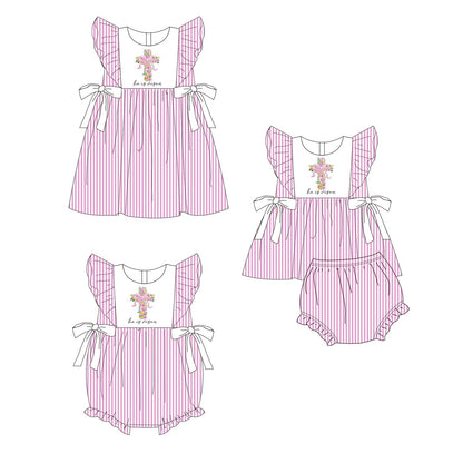 Easter HE IS RISEN Embroidery Pink Stripes Outfit Collection