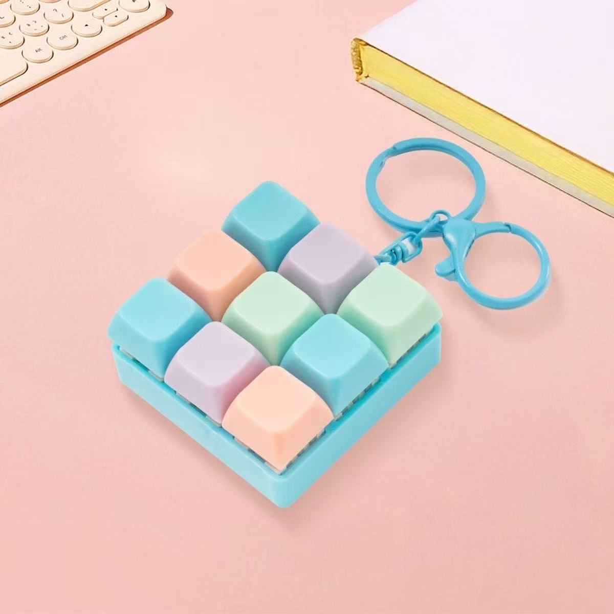 Finger Press Button Cube Squishy Keyboard Keychain Stress Relief Toy