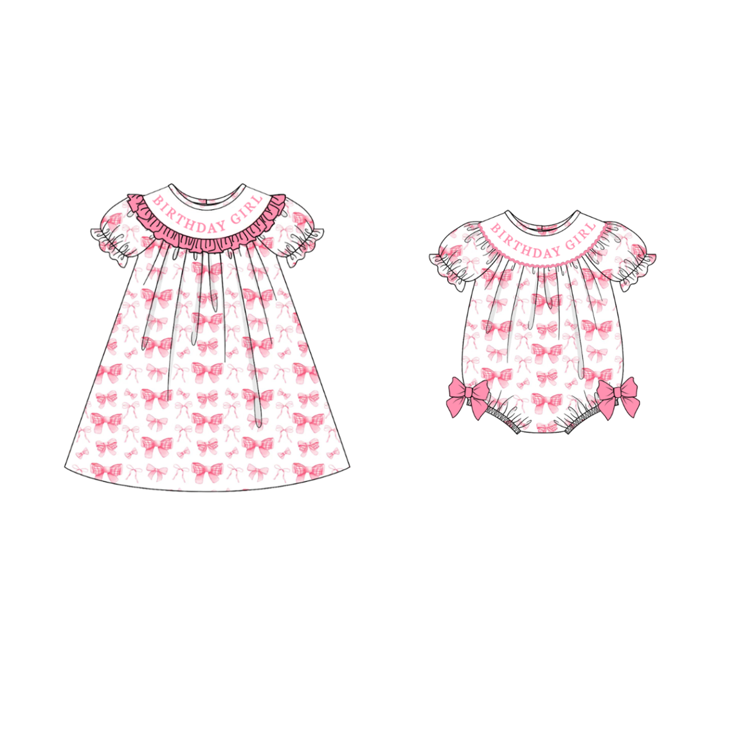 Spring Pink Bow BIRTHDAY GIRL Smock Embroidery Girls Dress & Romper