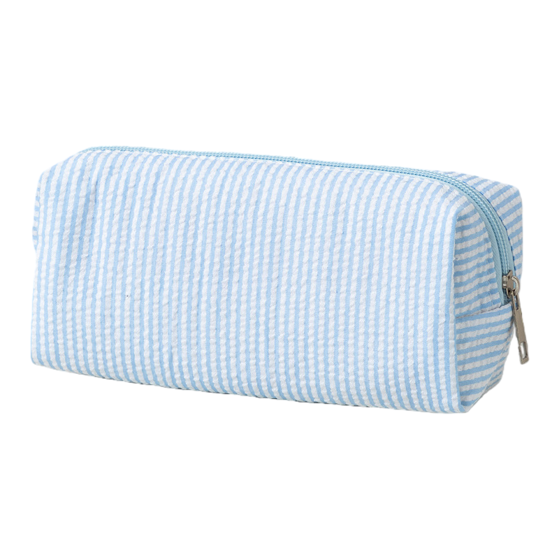 Seersucker Striped Makeup Pouch Travel Toiletry Bag Pencil Case