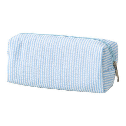 Seersucker Striped Makeup Pouch Travel Toiletry Bag Pencil Case
