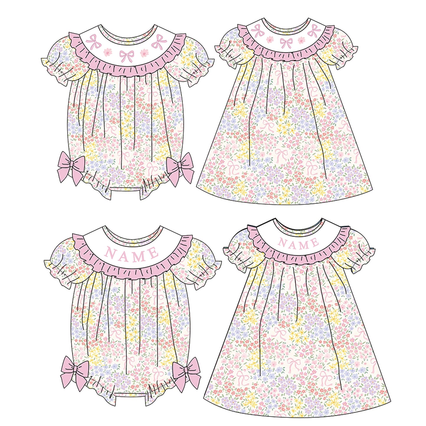Spring Summer Floral Custom Name Smocked Embroidered Collection