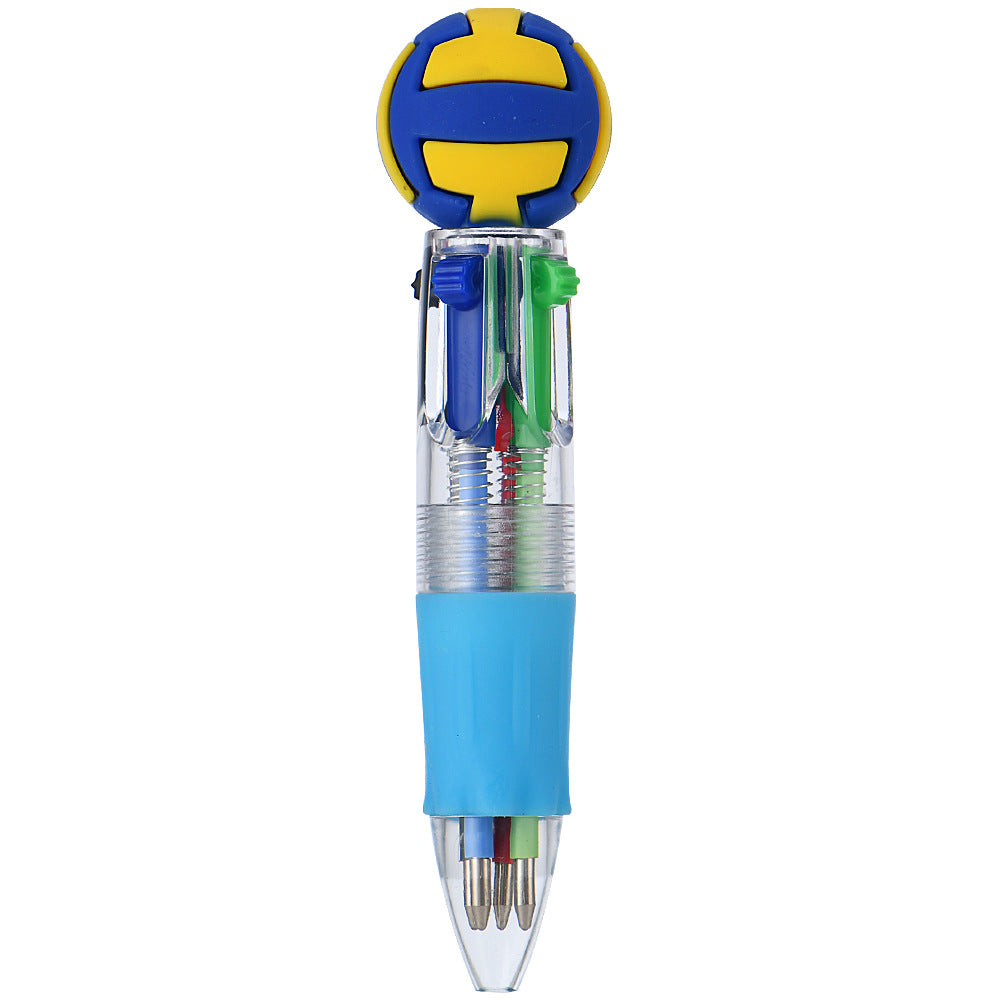 Mini 4-Color Ballpoint Pen with Sports Ball Top (Soccer, Basketball, Football)Click Retractable Planner Pen