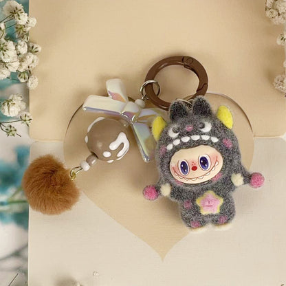 Flocked Labubu Key chain Pom-pom Backpack Charm Trendy Merchandise