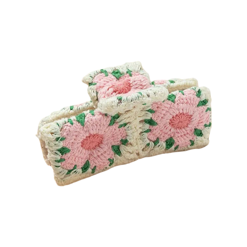Crochet Flower Hair Claw Clip Strawberry Daisy Cottagecore Style Hair Accessory