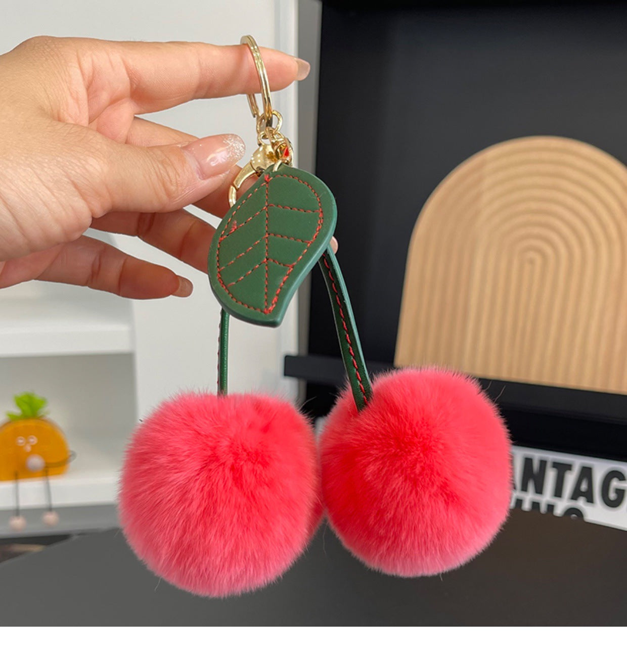 Cherry Plush Bag Pendant Lovely Keychain Cartoon Keyring Accessory