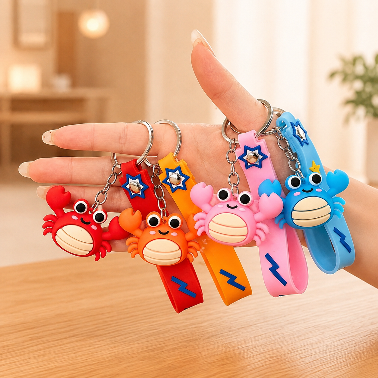 Cute Ocean Friends Silicone Keychain Set – Crab, Shell & Shark, 4-Piece Color Set