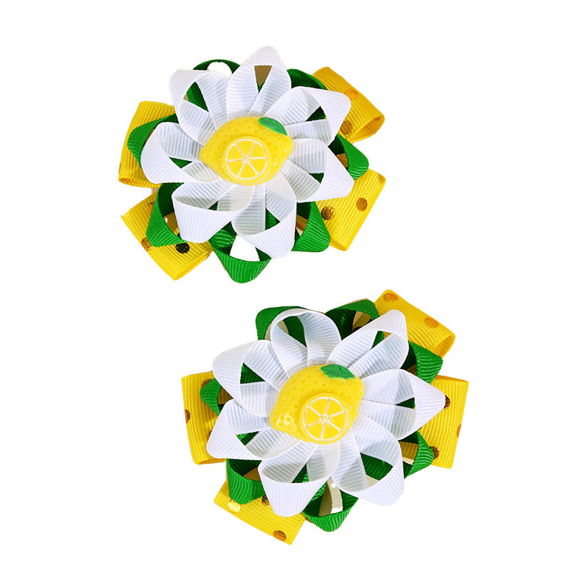 Summer Fruit Bow Hair Clips Kids Ribbon Headbands For Girls