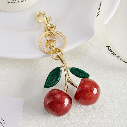 Resin Cherry Fruit Bag Charm Keychain Creative Car Hanging Accessory