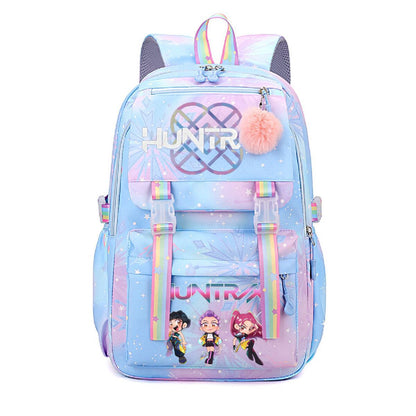 Kpop Demon Hunters Rainbow Print Backpack, Lightweight Student School Bag