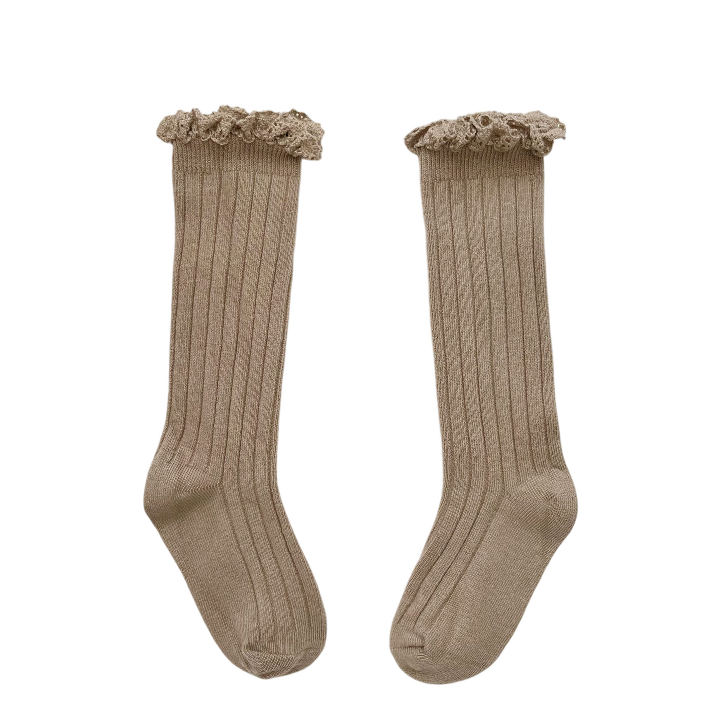 Kids Solid Color Mid-Calf Socks Combed Cotton Lace Trim Frilly Socks Spring & Autumn Wear