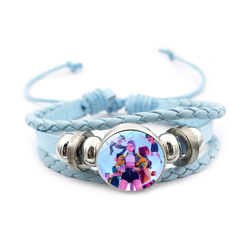 K-POP Demon Hunters & Gaza Boy Group Bracelet Adjustable Braided Leather Fan Jewelry Available in 3 Colors