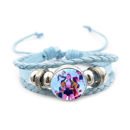 K-POP Demon Hunters & Gaza Boy Group Bracelet Adjustable Braided Leather Fan Jewelry Available in 3 Colors