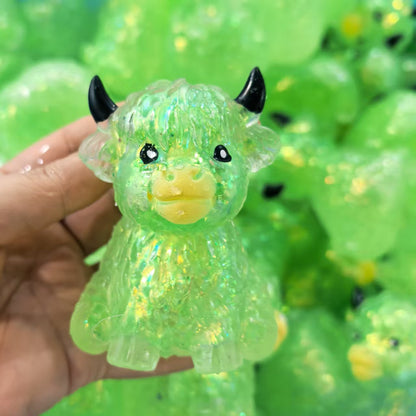 Highland Cow Squishy Toy Tie Dye Glitter Solid Color Slow Rising Stress Relief Squeeze Toy