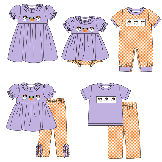 Halloween Kids Outfit Collection – Embroidered Ghost & Pumpkin Design