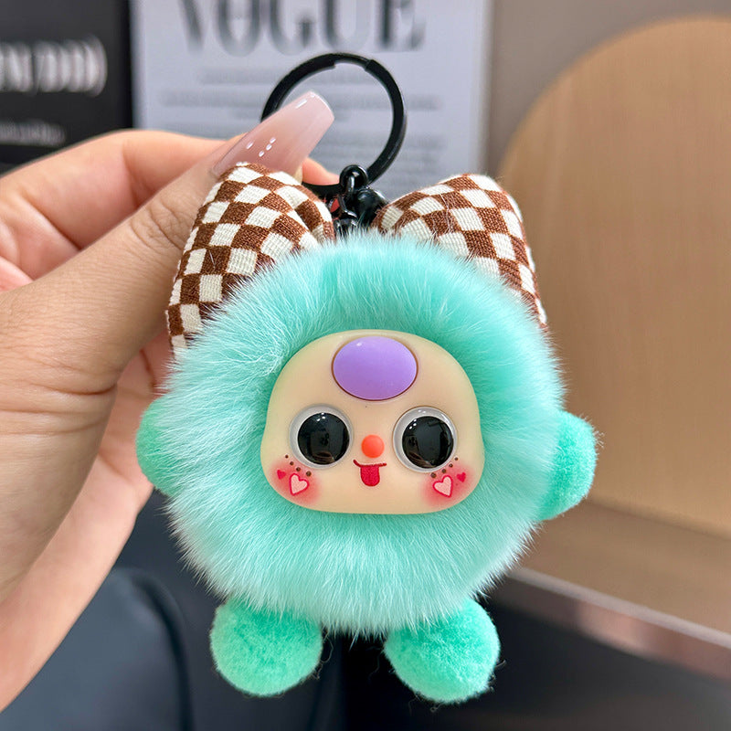Rabbit Fur Bow Soot Sprite Keychain Cute Cartoon Doll Bag Charm Car Key Pendant