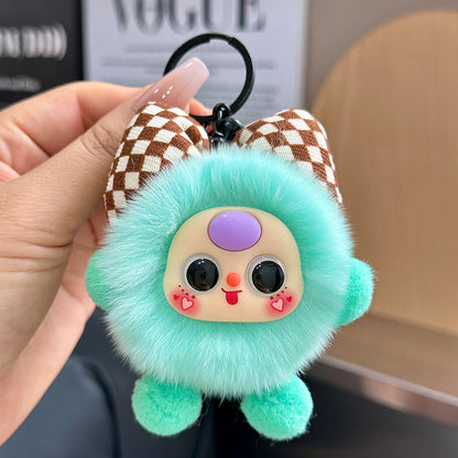Rabbit Fur Bow Soot Sprite Keychain Cute Cartoon Doll Bag Charm Car Key Pendant