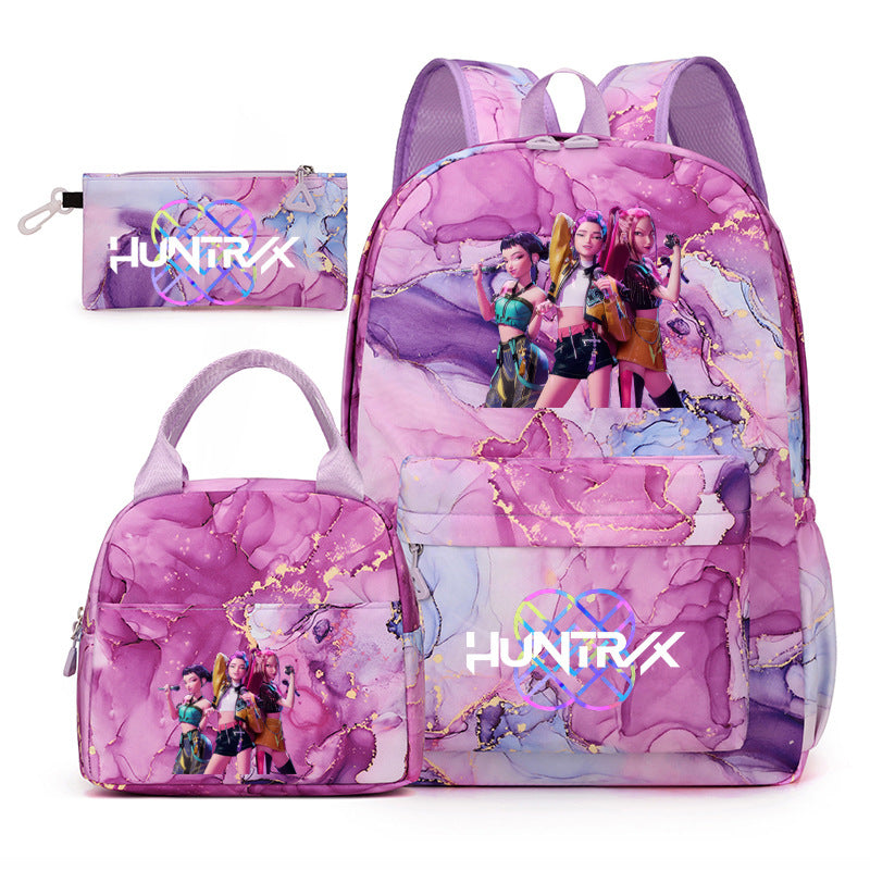Kpop Demon Hunters Tie-Dye Star Backpack Set Student School Bag Lunch Bag & Travel Pouch 3-Piece Set