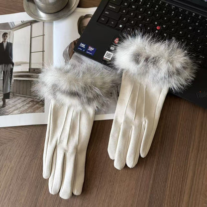 Women’s Touchscreen Winter Gloves with Faux Rabbit Fur Cuffs & Warm Fleece Lining